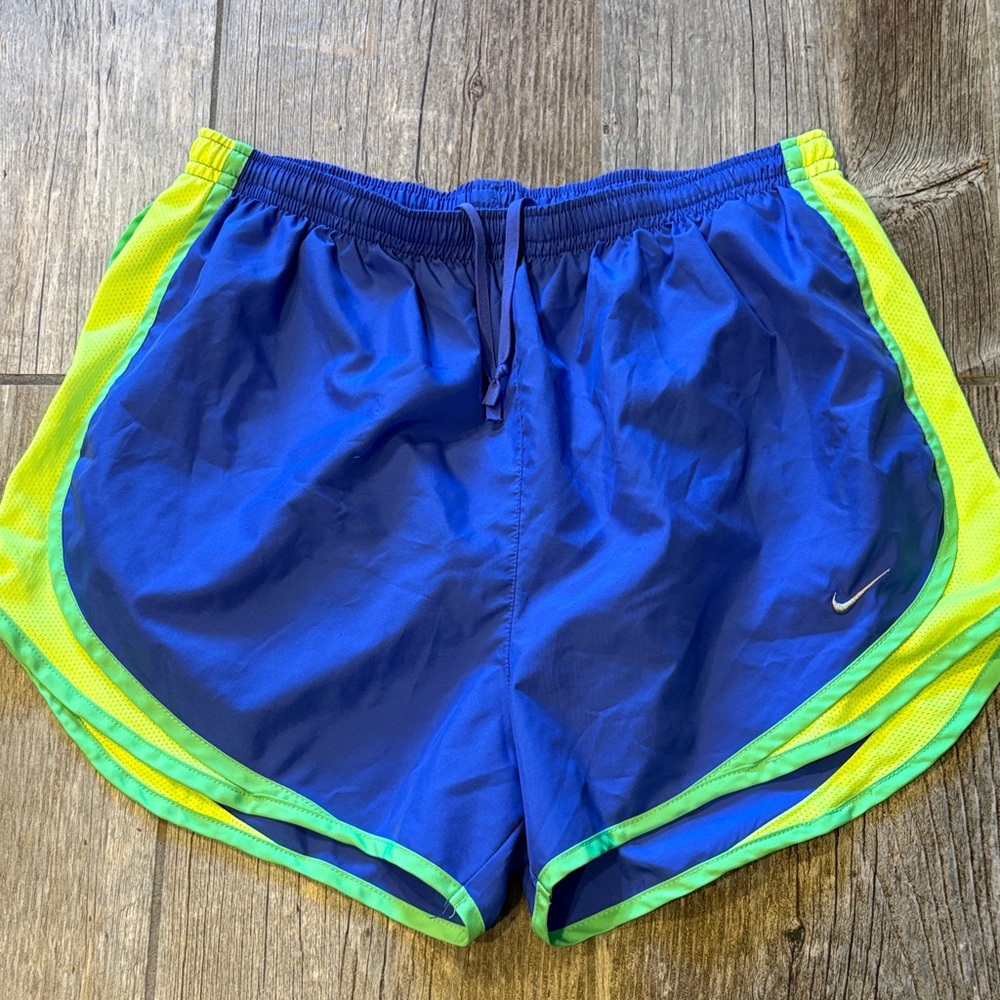 Nike dri fit women’s medium Blue and Lime Green Running Shorts